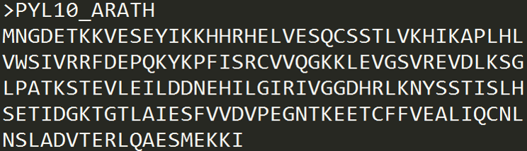 Protein sequence of PYL10 in Arabidopsis.